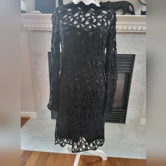 Chetta B | Dresses | Chetta B Black Lace Form Fitting Long Slleve Dress  Size 8 | Poshmark